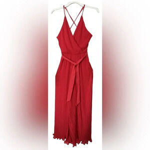 Beyond Words red pleeted jumpsuit sz XS NWT #001